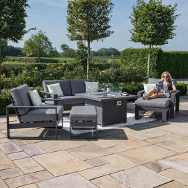 Amalfi 2 Seat Sofa Set With Square Fire Pit Table / Grey
