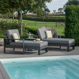 Amalfi Double Sunlounger with Side Table / Grey