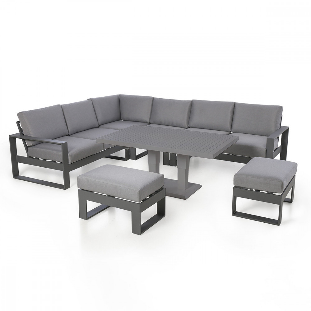 Amalfi Large Corner Dining Set with Rectangular Rising Table and Footstools / Grey