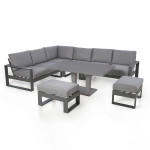 Amalfi Large Corner Dining Set with Rectangular Rising Table and Footstools / Grey