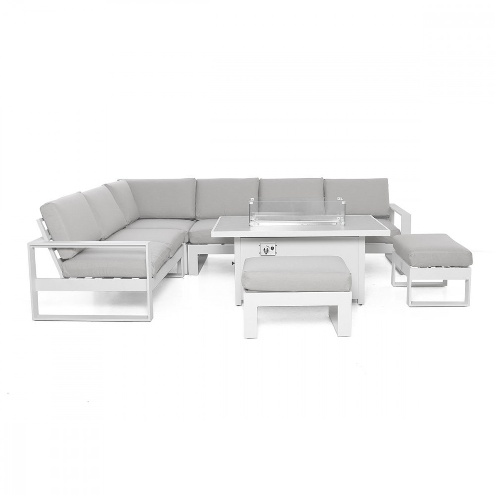 Amalfi Large Corner Group With Fire Pit Table / White