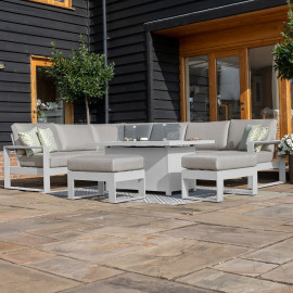 Amalfi Large Corner Group With Fire Pit Table / White