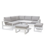 Amalfi Small Corner Dining with Square Rising Table and Footstools / White