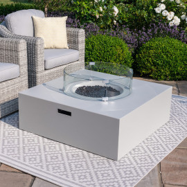 Fire Pit Coffee Table 100cm x 100cm Square / Pebble White