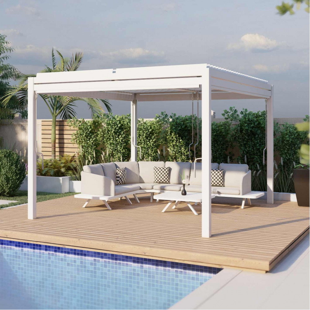 Pergola Aluminium Square 40x40 with 4 Drop Sides / White
