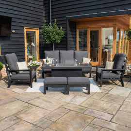 Manhattan Reclining 3 Seat Sofa Set with Fire Pit Table & Footstools