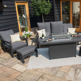Manhattan Reclining 3 Seat Sofa Set with Fire Pit Table & Footstools