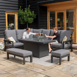 Manhattan Reclining Corner Dining Set with Fire Pit Table & Armchair