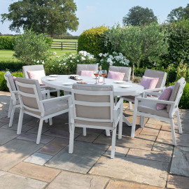 New York 8 Seat Oval Dining Set / White