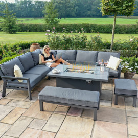 New York Corner Dining Set With Fire Pit Table / Grey
