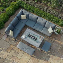 New York Corner Dining Set With Fire Pit Table / Grey