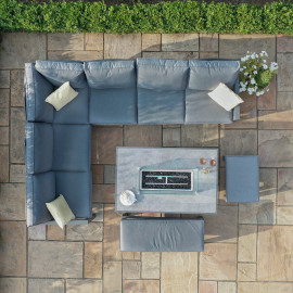 New York Corner Dining Set With Fire Pit Table / Grey