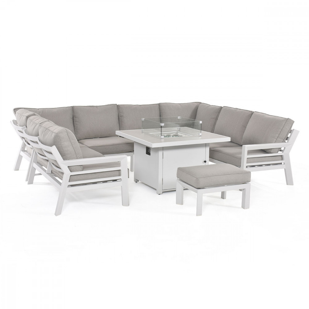 New York U-Shaped Sofa Set with Fire Pit Table / White