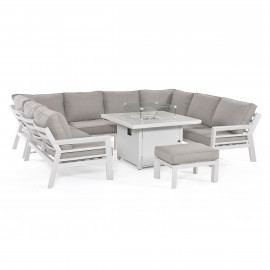 New York U-Shaped Sofa Set with Fire Pit Table / White