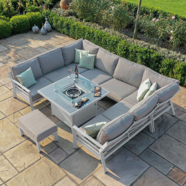 New York U-Shaped Sofa Set with Fire Pit Table / White