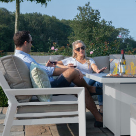 New York U-Shaped Sofa Set with Fire Pit Table / White