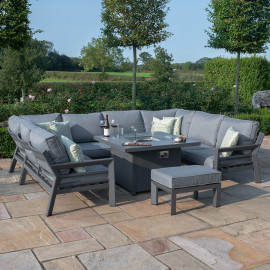 New York U-Shaped Sofa Set with Fire Pit Table / Grey