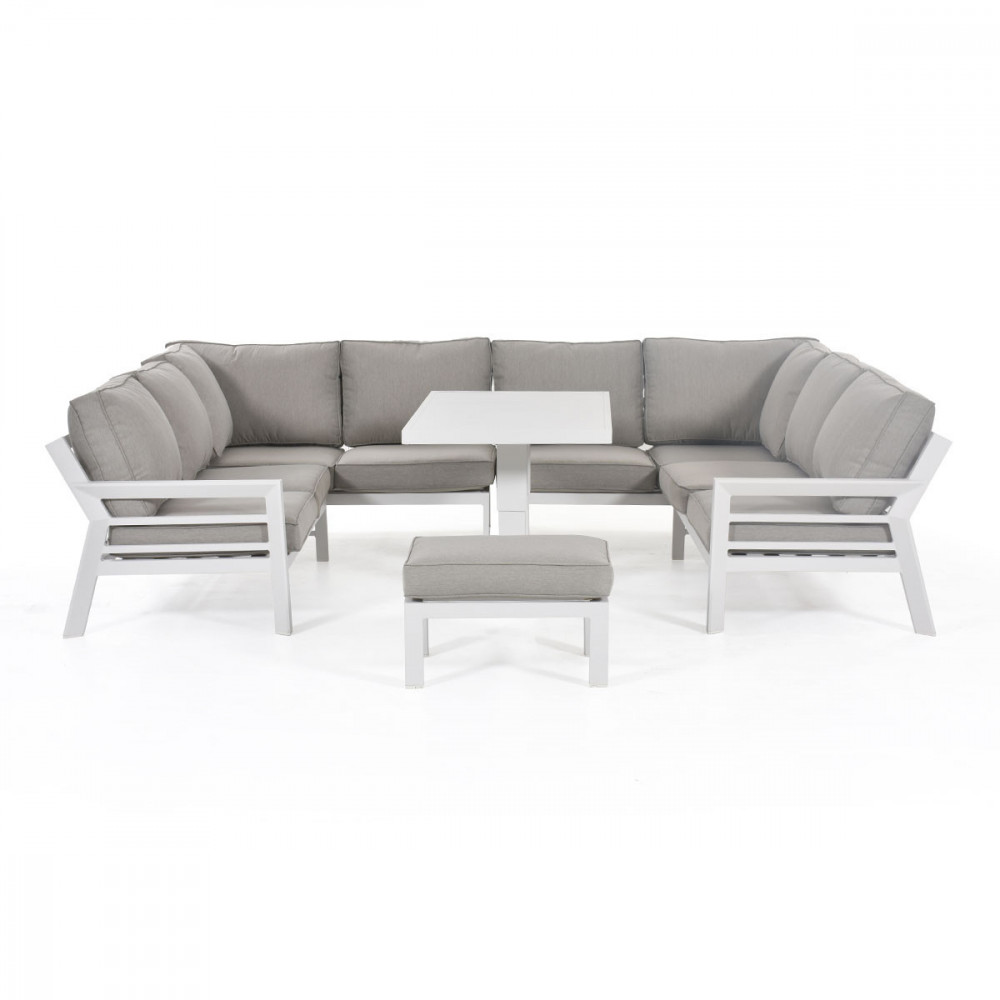 New York U-Shaped Sofa Set with Rising Table / White
