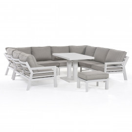 New York U-Shaped Sofa Set with Rising Table / White