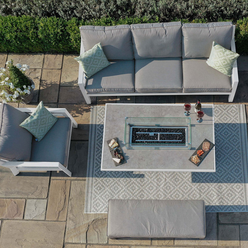 New York 3 Seat Sofa Dining Set with Fire Pit Table / White