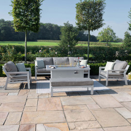 New York 3 Seat Sofa Dining Set with Fire Pit Table / White