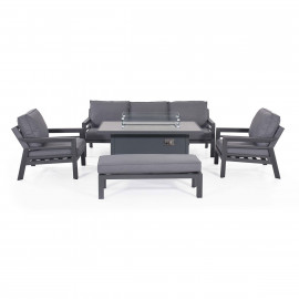 New York 3 Seat Sofa Dining Set with Fire Pit Table / Grey