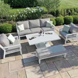 New York 3 Seat Sofa Set with Rising Table / White