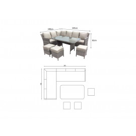 EDWINA Corner Dining 3 Wicker Special Grey