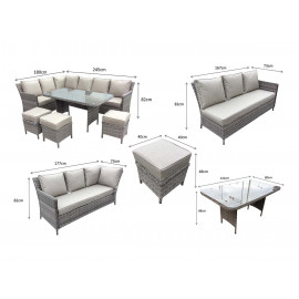 EDWINA Corner Dining 3 Wicker Special Grey