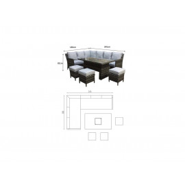 EDWINA Corner Dining with Lift Table Multi Grey Wicker