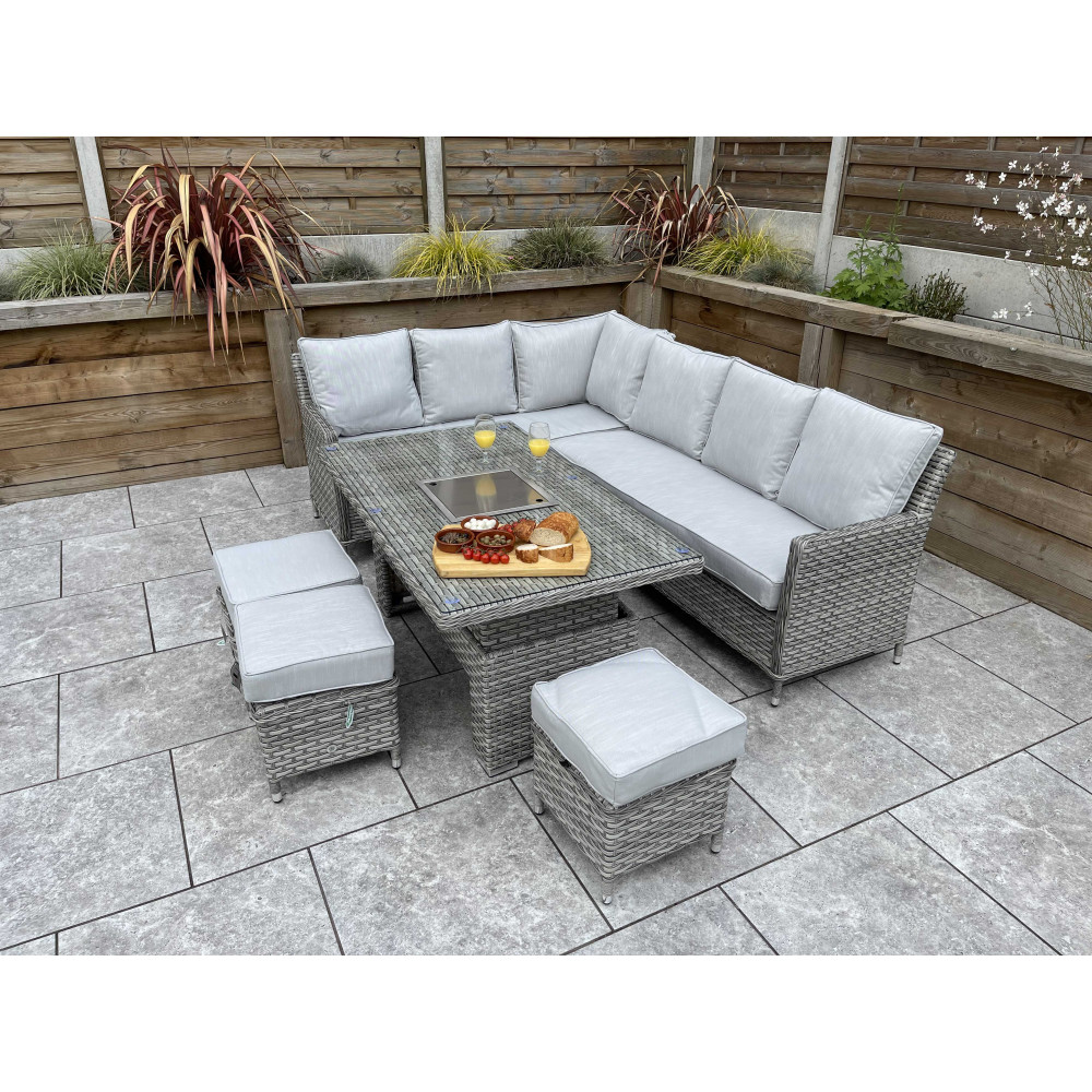 EDWINA Corner Dining with Lift Table 3 Wicker Special Grey