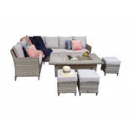EDWINA Corner Dining with Lift Table 3 Wicker Special Grey