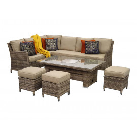 EDWINA Corner Dining with Lift Table Mixed Nature Weave