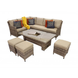 EDWINA Corner Dining with Lift Table Mixed Nature Weave