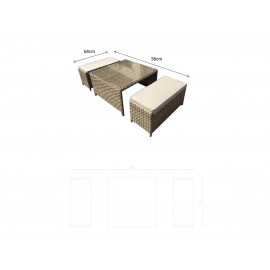 ELIZABETH Coffee Table &amp; 2 Ottomans Grey