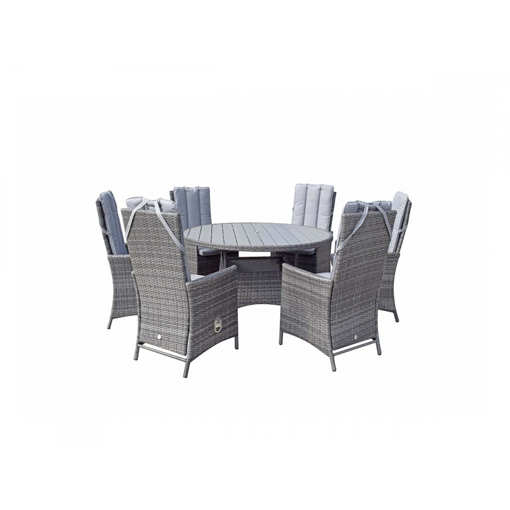 EMILY 6 Seat Round dining set with HDPE wood effect Top
