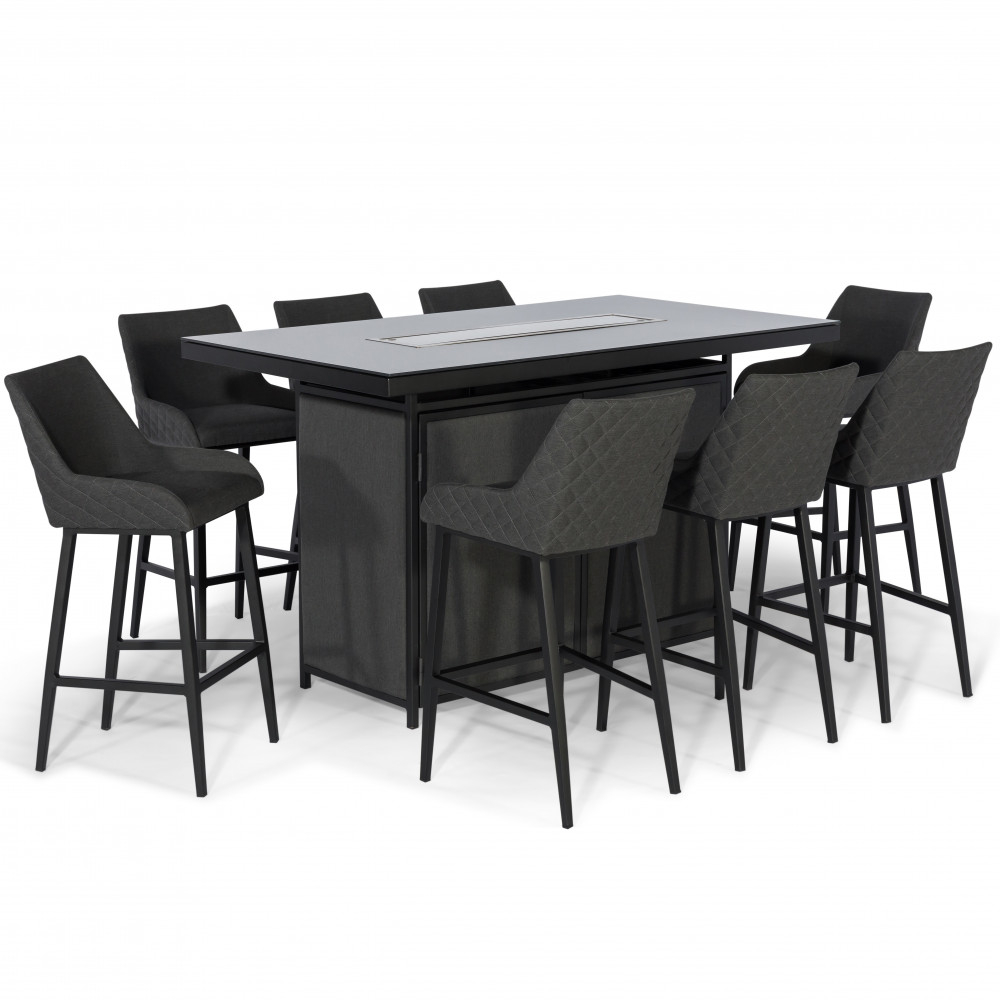 Regal 8 Seat Rectangular Fire Pit Bar Set / Charcoal