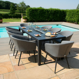 Ambition 8 Seat Rectangular Fire Pit Dining Set / Flanelle