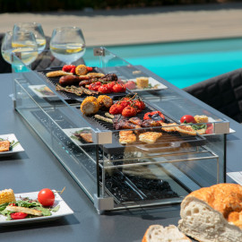 Ambition 8 Seat Rectangular Fire Pit Dining Set / Charcoal