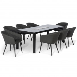 Ambition 8 Seat Rectangular Fire Pit Dining Set / Charcoal