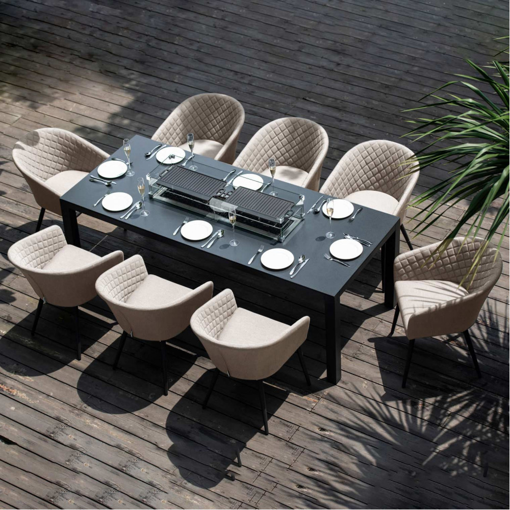 Ambition 8 Seat Rectangular Fire Pit Dining Set / Taupe
