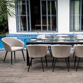 Ambition 8 Seat Rectangular Fire Pit Dining Set / Taupe