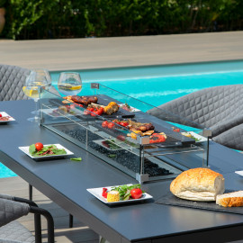 Pebble 8 Seat Rectangular Dining Set - Fire Pit Table / Flanelle