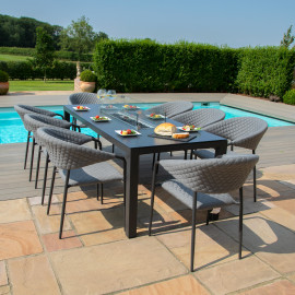 Pebble 8 Seat Rectangular Dining Set - Fire Pit Table / Flanelle