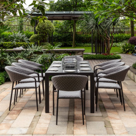 Pebble 8 Seat Rectangular Dining Set - Fire Pit Table / Flanelle