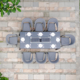 Pebble 8 Seat Rectangular Dining Set - Fire Pit Table / Flanelle