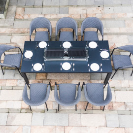 Pebble 8 Seat Rectangular Dining Set - Fire Pit Table / Flanelle