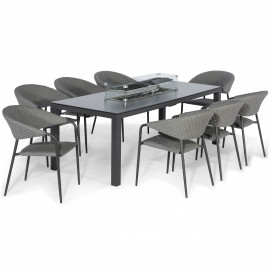 Pebble 8 Seat Rectangular Dining Set - Fire Pit Table / Flanelle
