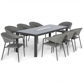 Pebble 8 Seat Rectangular Dining Set - Fire Pit Table / Flanelle