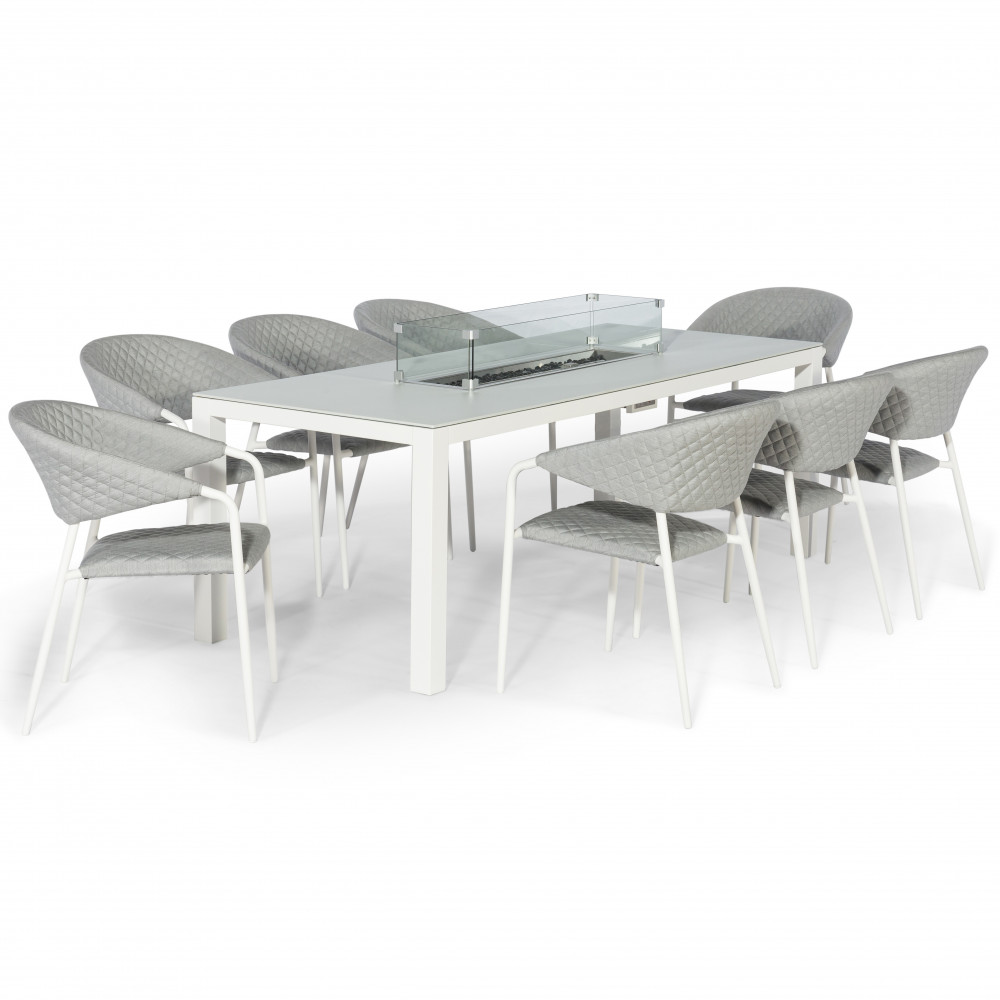 Pebble 8 Seat Rectangular Dining Set - Fire Pit Table / Lead Chine